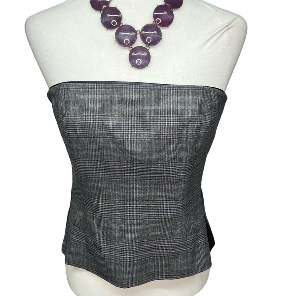WHBM Strapless Windowpane Print Blouse